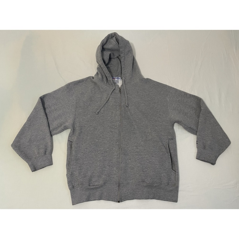 Vintage Russell Athletic Pro Hoodie Sweatshirt Mens Large Gray Full Zip Baggy‎